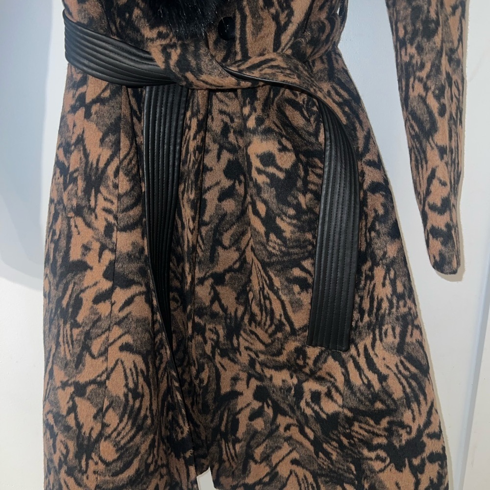 New Johnston & Murphy Lux wool blend Wrap Coat With Faux Fur removable Collar - Picture 3 of 6